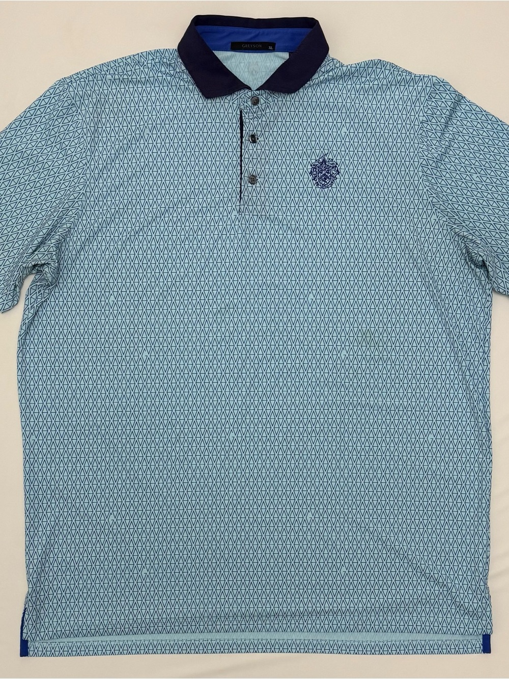Greyson Golf Classic Blue Geometric Polo Shirt with Embroidered Trump Logo - XL